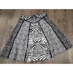 SIONI White Black Zebra Print Sweater Knit Midi Skirt Size Large
